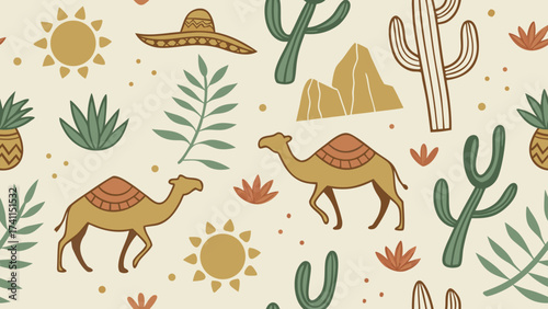 A seamless desert-themed pattern illustration. Modern abstract design for paper, covers, fabric, interior decor, and other applications.