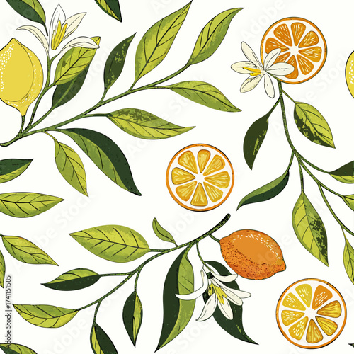 A seamless fruit-themed pattern illustration. Modern abstract design for paper, covers, fabric, interior decor, and other applications. 