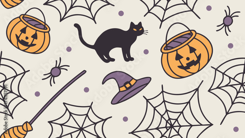 A seamless Halloween-themed pattern illustration. Modern abstract design for paper, covers, fabric, interior decor, and other applications. 