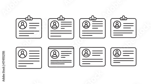Collection of identical employee id cards with placeholder images and text fields vector