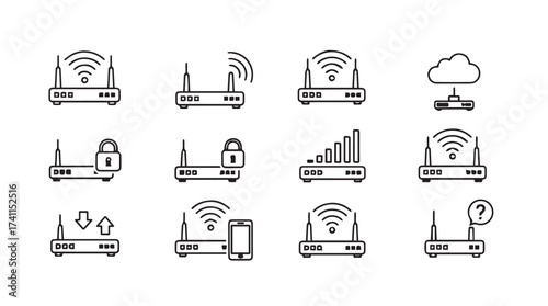 Set of wi-fi router icons representing connectivity and network technology concepts vector