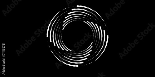 Halftone circular dotted frames set. Circle dots texture isolated on white background. Spotted spray texture. Vector abstract design element spiral circle sound wave vector dots circle