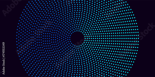 Abstract Digital Circles of Particles with Noise. Futuristic Circular Sound Wave. Big Data Visualization. 3D Virtual Space VR Cyberspace. Crypto Currency Concept. Vector Illustration.