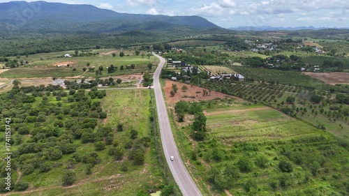 Drone footage Aerial View of rural road Wang Nam Khiao Thailand 