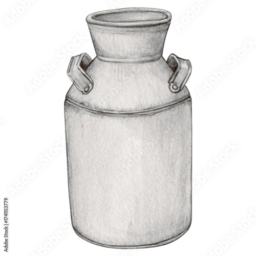 Watercolor hand drawn vintage milk can⁠
