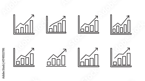Collection of hand drawn bar charts with upward trending arrows showing growth and success vector