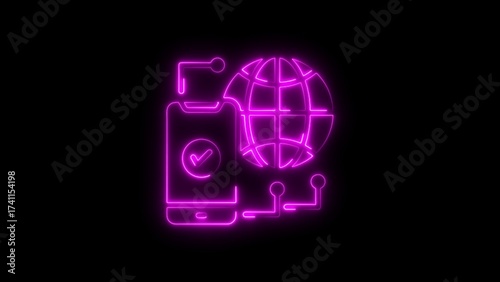 Wallpaper Mural Neon illustration of global connection and mobile verification on black background Torontodigital.ca
