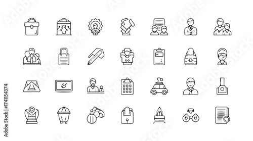 Diverse collection of hand-drawn business and technology icons for creative projects vector