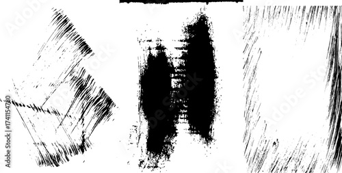 Distressed Black Brush Strokes and Splatters Texture Overlay.