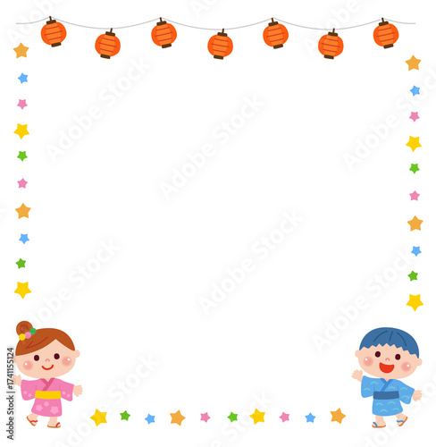 夏祭りを楽しむ子どもたちのフレーム枠