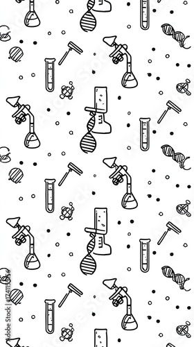 A vector pattern of science icons like test tubes