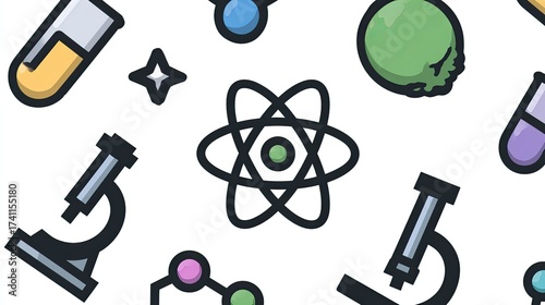 A vector pattern of scientific symbols and icons