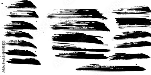 Black Brush Strokes on White Background Artistic Texture Abstract Design.