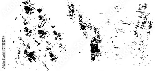 Abstract Black Ink Splatters and Streaks on White Background.