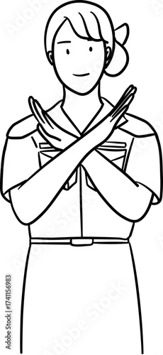 Outline drawing illustration of government officer crossing arms as no