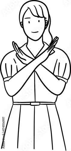 Outline drawing illustration of high school student crossing arms as no