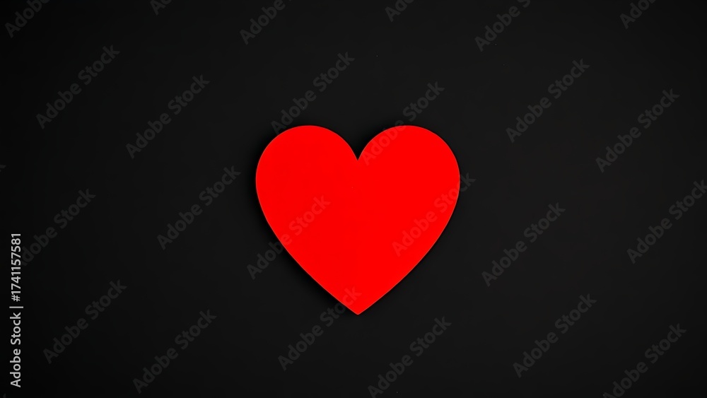 Fototapeta premium A red heart shape stands out against a textured black background with warm lighting.