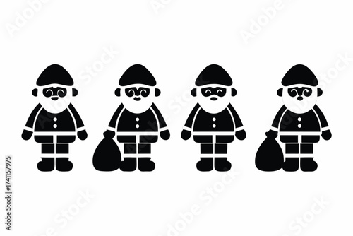 set of Cute Santa Claus character with gift bag icon , cartoon style,