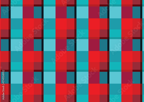Red and turquoise seamless tartan plaid fabric pattern