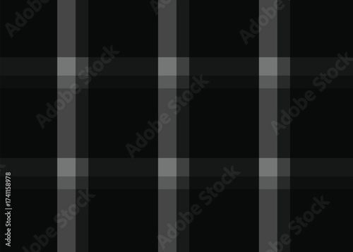 Black seamless tartan plaid fabric pattern with gray stripes