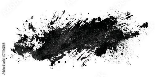 Abstract black ink splash and splatter with dynamic motion isolated on white background