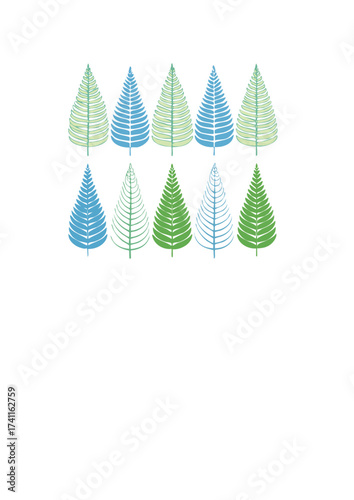 Set of minimalist pine trees in a modern abstract style. Graphic illustration of a simple forest with green and blue firs for eco-friendly design 25.svg