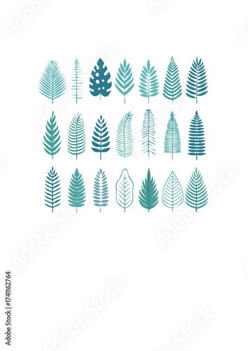 Botanical Harmony A Study in Leaf Variety with a teal and white palette