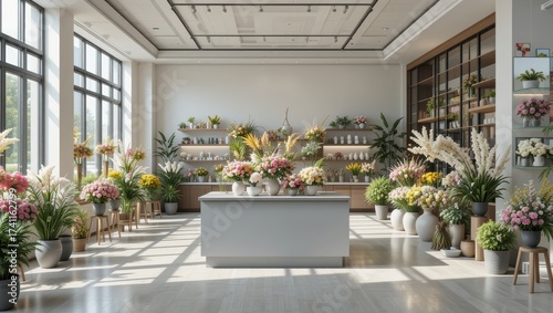 Bright and Airy Floral Shop Interior with Fresh Flower Arrangements and Natural Light