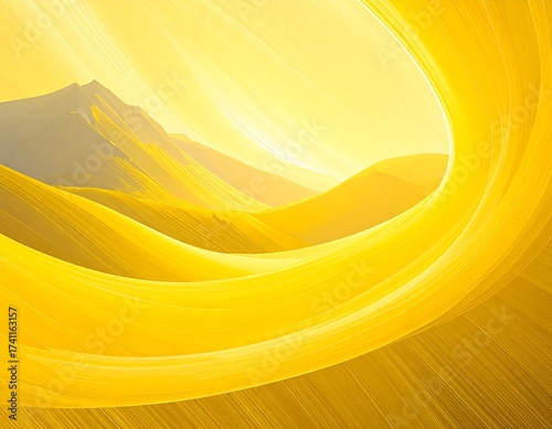 Golden mountain vista through a swirling tunnel