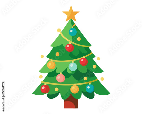Christmas Tree Icon, festive holiday symbol, isolated vector on white background