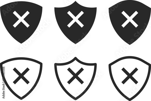 shield icon with cross mark symbol. tick and cross mark with protection security shield icons. 