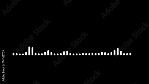 white audio waveform animation on black background, 4k digital sound spectrum loop with alpha channel perfect for music visualizer and motion design