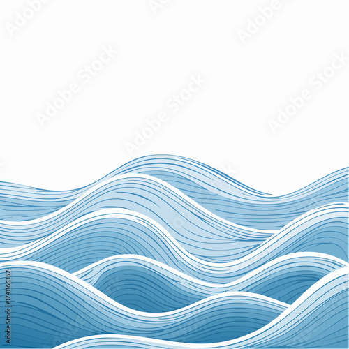 Vector drawing of waves on the sea, natural background, abstraction