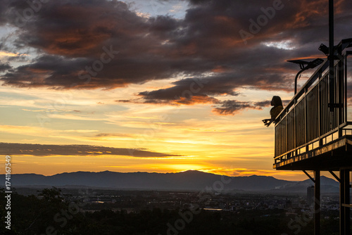 Golden light silhouette background in the evening