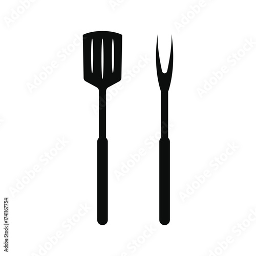 barbecue tools spatula and fork icon vector design concept silhouette style