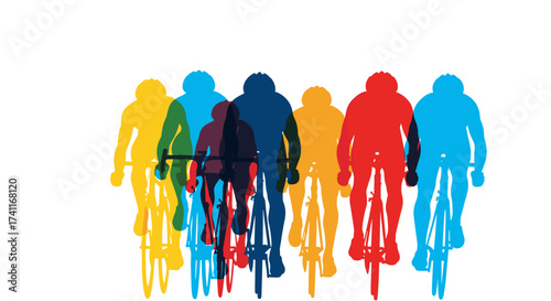 Vibrant cycling team striving for success in a race, promoting teamwork and dedication for a healthy lifestyle graphic