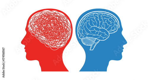 Find clarity and focus with this graphic depicting organized and chaotic minds, perfect for mental health awareness campaigns