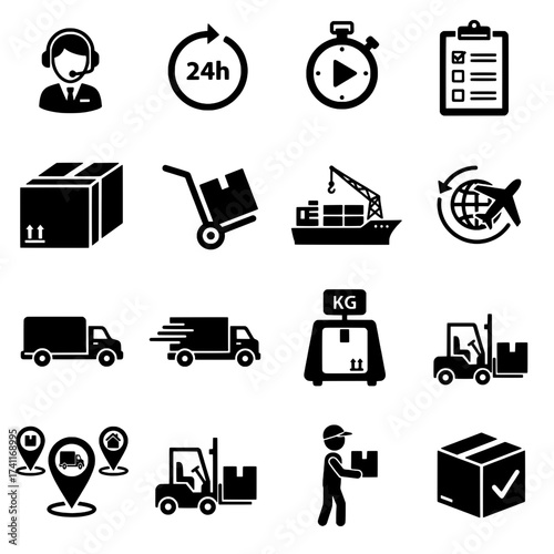 logistics and delivery service icons set