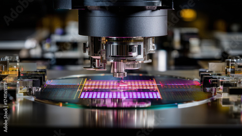 クリーンルームの露光装置での加工風景