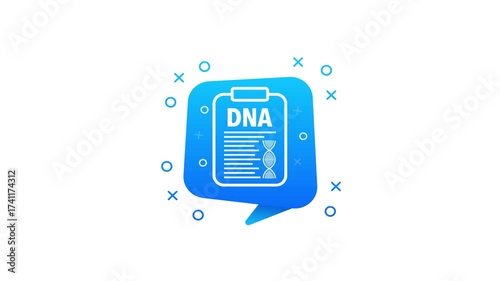 Animated blue speech bubble with DNA test results clipboard