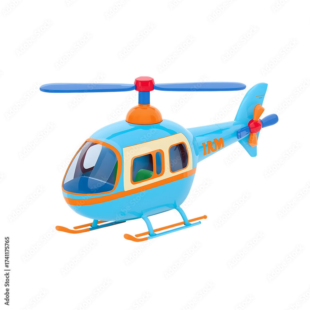 Fototapeta premium Stock photo of blue toy helicopter for kids children play aviation vehicle transport on transparent background