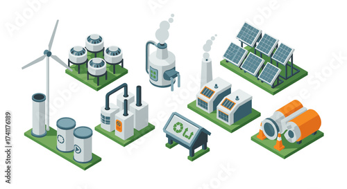 Isometric renewable energy and industry elements collection