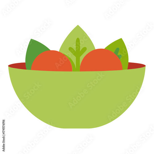 Simple illustration of a salad bowl with tomatoes and lettuce isolated on white background