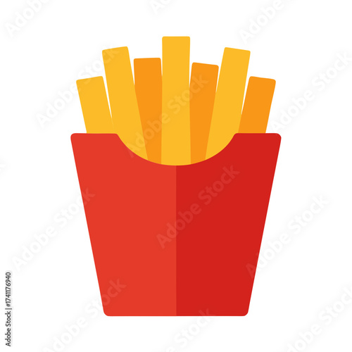 Red carton of french fries isolated on white background