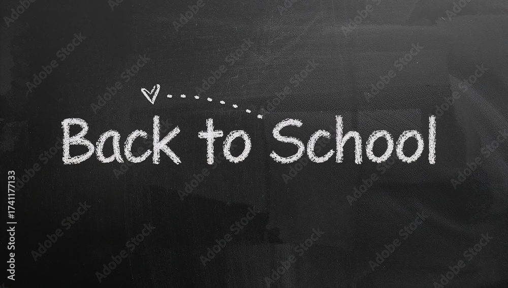 Fototapeta premium Chalkboard with back to school message and a drawn arrow illustration