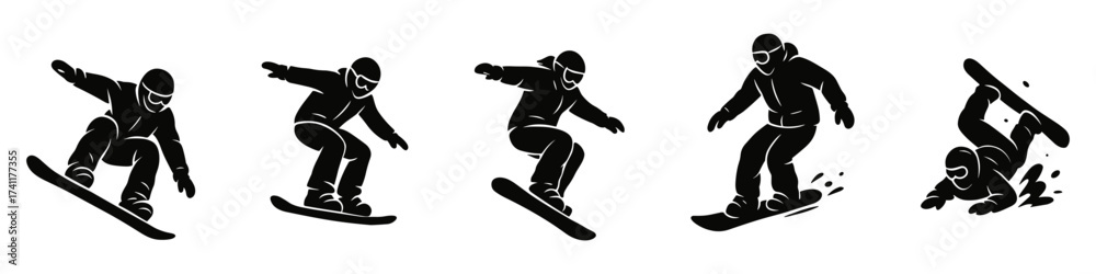 Obraz premium snowboarder silhouette icons , carve, jump, grab, spin, fall