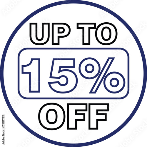 hand made Up to 15 percent off promotion badge vector illustration for sales and discounts isolated on white background