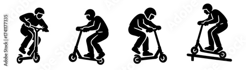kick scooter tricks silhouette , ride, hop, manual, grind