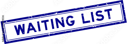 Grunge blue waiting list word square rubber seal stamp on white bacckground