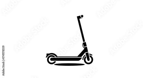 Sleek black silhouette of a modern electric scooter, representing efficient urban mobility, sustainable transportation, and convenient personal travel options in cities